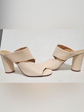 Splendid Serenade Open Toe Mule leather Shoes Heels Sz 7.5 Cream Beige Off White